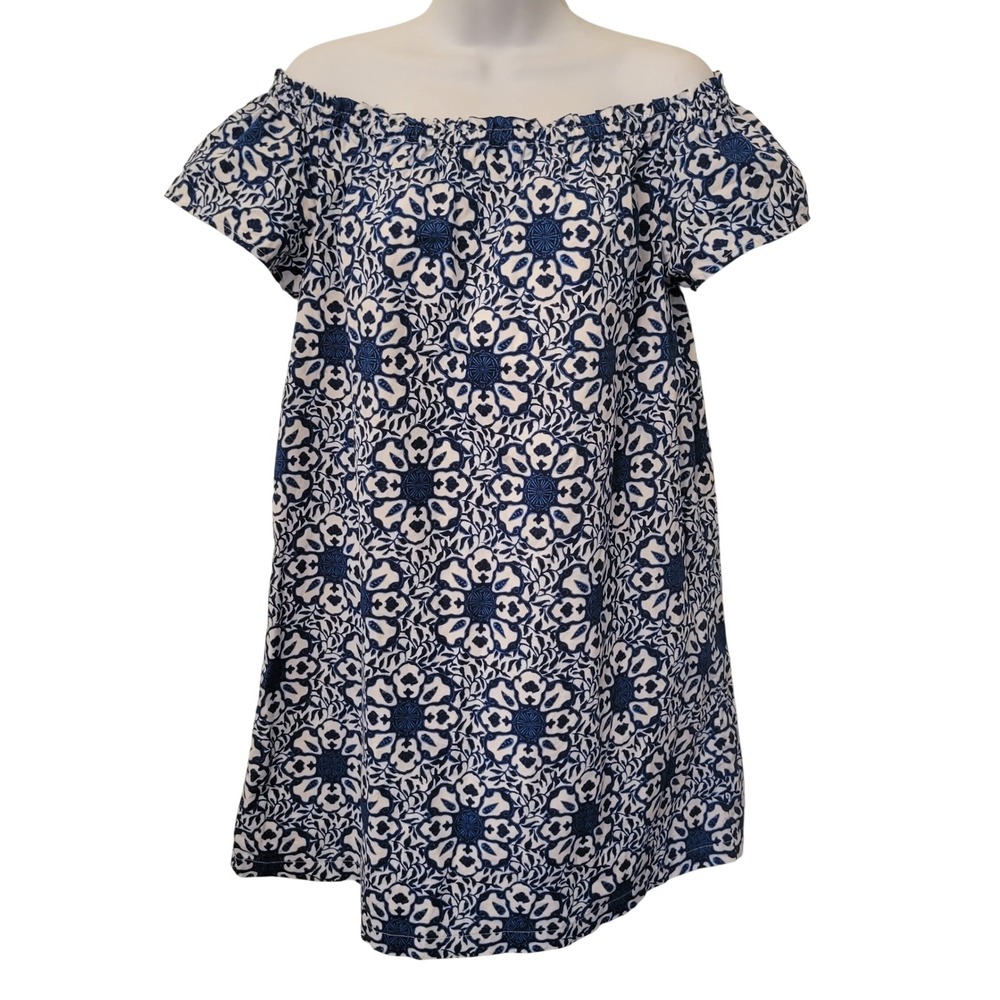 Vineyard Vines M Dress Blue White‎ Floral Medallion Off Shoulder SHIFT Summer